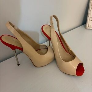 Chic Cream and Red Slingback Heels